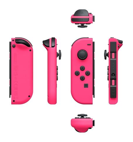 PremGear Neon Pink/Neon Green Joy-Con (L-R) لجهاز Nintendo Switch، مقابض الإبهام (8 عبوات - أسود، أزرق، أحمر وشفاف)، حامل بطاقات ألعاب 24 فتحة وقطعة قماش للتنظيف in Kuwait