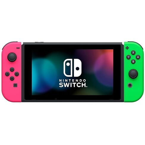 PremGear Neon Pink/Neon Green Joy-Con (L-R) لجهاز Nintendo Switch، مقابض الإبهام (8 عبوات - أسود، أزرق، أحمر وشفاف)، حامل بطاقات ألعاب 24 فتحة وقطعة قماش للتنظيف in Kuwait