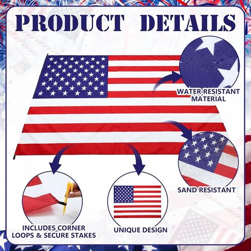 Frienda American Flag Pocket Picnic Mat with Storage Bag Sandproof Waterproof Foldable Beach Camping Mat 50" x 60" Patriotic Red White Blue Outdoor Blanket for Hiking Camping Travel Beach Park in Kuwait