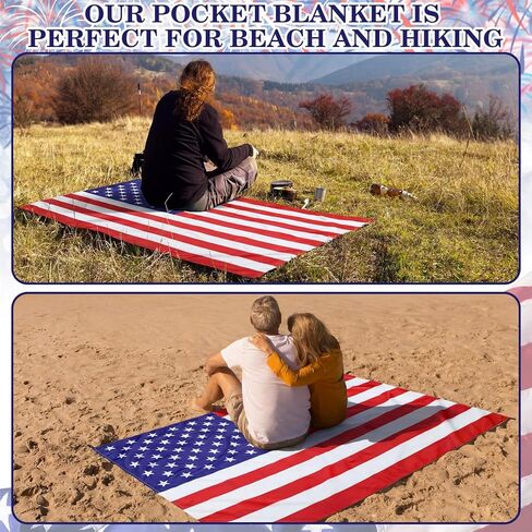 Frienda American Flag Pocket Picnic Mat with Storage Bag Sandproof Waterproof Foldable Beach Camping Mat 50" x 60" Patriotic Red White Blue Outdoor Blanket for Hiking Camping Travel Beach Park in Kuwait