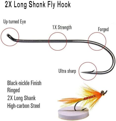 50pcs High Carbon Steel Fly Tying Hook Up-Turned Eye 3X Long Shank Salmon Flies in Kuwait