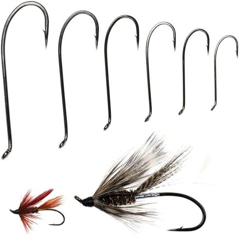 50pcs High Carbon Steel Fly Tying Hook Up-Turned Eye 3X Long Shank Salmon Flies in Kuwait