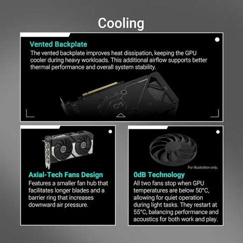 ASUS Dual GeForce RTX 5060 Ti OC 16GB GDDR7 GPU، PCIe 5.0، HDMI 2.1b، 3X DP، 4K Gaming and Streaming، Creator، إنشاء AI، تحرير الفيديو، عرض ثلاثي الأبعاد، AI محلي، مع حامل GPU in Kuwait