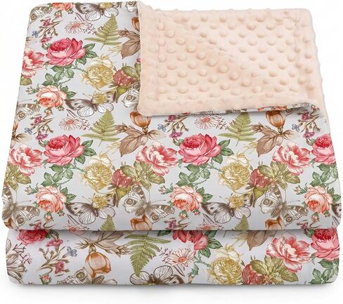 Floral Baby Blanket for Girls, Vintage Magnolia Floral Soft Plush Minky Blanket, Nursery Baby Blanket with Double Layer Dotted Backing, 30" x 40" for Nursery, Crib, Car Seat, Swaddling Newborns in Saudi Arabia