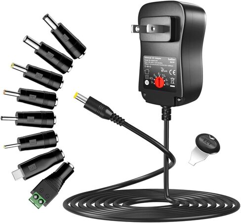 Belker 24W Universal AC/DC Adapter Multi-Voltage Regulated Switching Power Supply with 9 Selectable Adapter Plugs for 3V 4.5V 5V 6V 7.5V 9V 12V Household Electronics - 2Amps Max. in Saudi Arabia