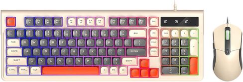مجموعة لوحة مفاتيح وماوس للألعاب، لوحة مفاتيح مدمجة بإضاءة خلفية RGB مكونة من 98 مفتاحًا مع 6 مفاتيح وماوس 7200 نقطة في البوصة، مجموعة USB سلكية مريحة لمستخدمي الكمبيوتر والعمل المكتبي (مجموعة باللون الأسود والأزرق) in Kuwait