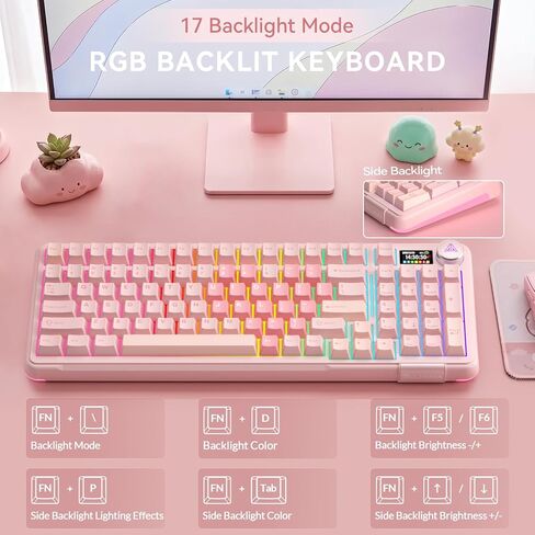 SOLAKAKA A99 Pro and SM520, Wireless Keyboard and Mouse Combo for Gaming (A99 Pro Pink & SM520 White) in Kuwait