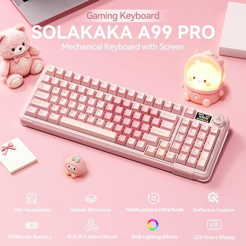 SOLAKAKA A99 Pro وSM805، مجموعة لوحة مفاتيح وماوس لاسلكية للألعاب (A99 Pro Pink & SM805 White) in Kuwait