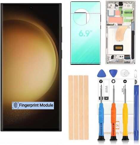 【شاشة منحنية】 درجة OEM لاستبدال شاشة Samsung Galaxy S23 Ultra LCD، شاشة AMOLED ديناميكية 6.81 بوصة 120 هرتز 2X مع إطار، محول رقمي يعمل باللمس، طبقة واقية (أسود فانتوم) in Kuwait