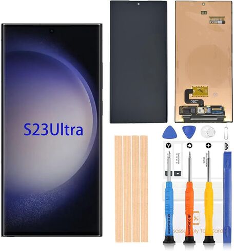 【Curved Display】 OEM Grade for Samsung Galaxy S23 Ultra LCD Screen Replacement, 6.81 Inch 120Hz Dynamic AMOLED 2X Display with Frame, Touch Digitizer, Protective Film (Phantom Black) in Kuwait