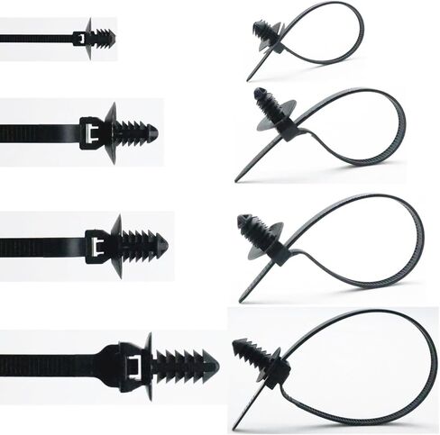 Push Mount Zip Ties Assorted Sizes, 4-Types Black Nylon Push Mount Cable Ties for Automotive, Indoor wiring harness management (80pcs) in Saudi Arabia