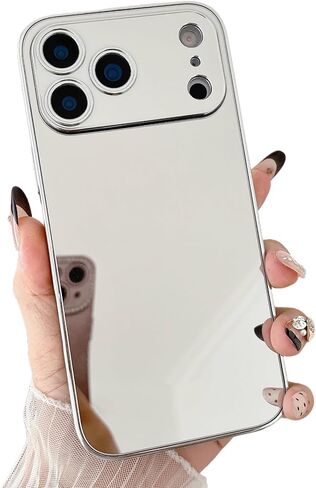 متوافق مع حافظة iPhone 17 Pro Max Mirror للنساء والفتيات، تصميم لطيف فاخر ولامع ومرآة خلفية مطلية بالفضة مع غطاء حماية كامل مضاد للصدمات للكاميرا in Kuwait