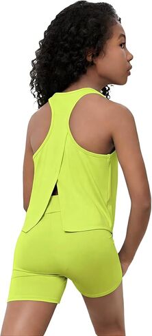 Girl's 2 Piece Solid Sleeveless Round Neck Split Pullover Tank Top and Biker Shorts Sets in Saudi Arabia