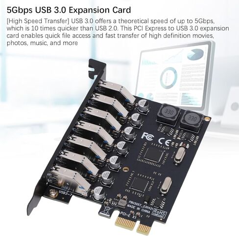 بطاقة توسيع Cuifati 7 منافذ PCIe USB 3.0، بطاقة محول PCI Express إلى USB 3.0 مع 7 منافذ مستقلة ومصدر طاقة ثابت، لنظام 11 10 8 in Kuwait