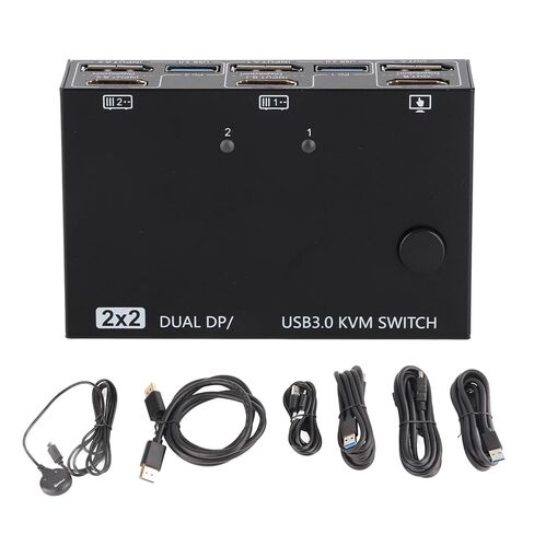 محول KVM للوسائط المتعددة عالية الدقة من SUNGOOYUE، 2 في 2 خارج USB 3.0 محول شاشة مزدوج يدعم 4K 60 هرتز 1440P 165 هرتز، مع مفاتيح فعلية وأدوات تحكم سلكية، لأجهزة الكمبيوتر التي تشارك لوحة المفاتيح والماوس in Kuwait