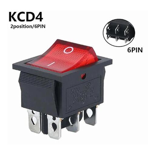 مفتاح هزاز KCD4 مع ضوء، مفتاح طاقة 4 دبابيس 6 دبابيس، 16 أمبير 250 فولت تيار متردد 20 أمبير 125 فولت تيار متردد، مفتاح زر ضغط I/O 2/3، بلاستيك، ضمان لمدة عام واحد in Kuwait