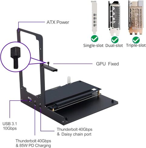 GODLIY eGPU Enclosure Dock Thunderbolt 3/4 USB4 40Gbps PD 85W Charging - Gpu خارجي لأجهزة الألعاب المحمولة وأجهزة الكمبيوتر المحمولة، قاعدة بطاقات الرسومات الخارجية المتوافقة مع NVIDIA/AMD PCIe، ATX Power (eGPU) in Kuwait