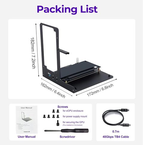 GODLIY eGPU Enclosure Dock Thunderbolt 3/4 USB4 40Gbps PD 85W Charging - Gpu خارجي لأجهزة الألعاب المحمولة وأجهزة الكمبيوتر المحمولة، قاعدة بطاقات الرسومات الخارجية المتوافقة مع NVIDIA/AMD PCIe، ATX Power (eGPU) in Kuwait