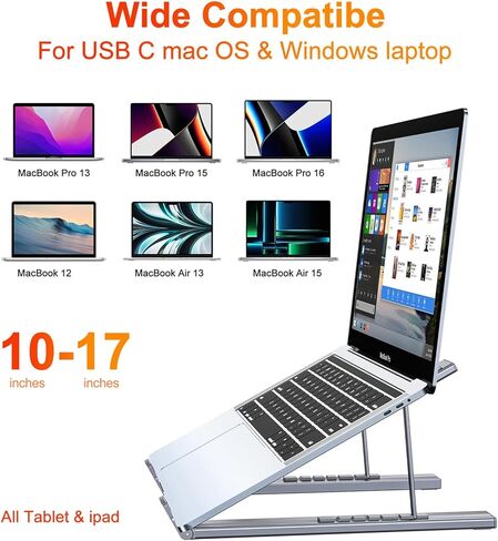 حامل كمبيوتر محمول بقاعدة إرساء USB-C، حامل كمبيوتر لوحي قابل للطي بمحور USB C 8 في 1 مع HDMI 4K، USB 3.0، PD 100W، بطاقة SD/TF، ​​محطة إرساء عالمية لأجهزة MacBook/MacBook Pro/MacBook Air in Kuwait