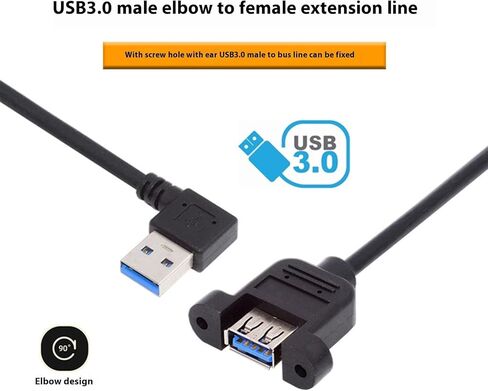 كابل تمديد USB3.0 سريع السرعة 5 جيجابت في الثانية بزاوية يمين/مستقيم محول رأس ذكر إلى أنثى تصميم آمن للتركيب على الأذنين in Kuwait