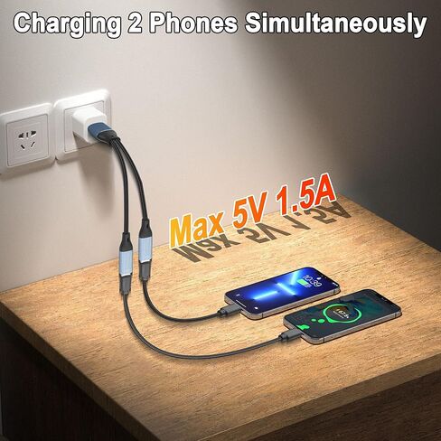 كابل مقسم USB-C، كابل محول USB 2.0 ذكر إلى مزدوج أنثى من النوع C، كابل شحن USB A إلى منفذ مزدوج من النوع C للشحن والبيانات للهاتف والكمبيوتر اللوحي والكمبيوتر المحمول - 17 سم/6.6 بوصة in Kuwait