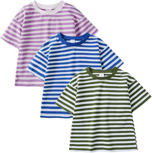 3-Pack Boys Girls Short Sleeve T-Shirt Striped Crew Neck Tee Toddler Summer Soft Casual T Shirts in Saudi Arabia