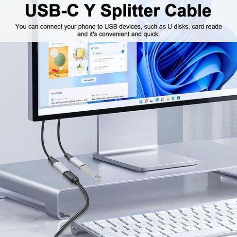 كابل مقسم USB-C، كابل محول USB 2.0 ذكر إلى مزدوج أنثى من النوع C، كابل شحن USB A إلى منفذ مزدوج من النوع C للشحن والبيانات للهاتف والكمبيوتر اللوحي والكمبيوتر المحمول - 17 سم/6.6 بوصة in Kuwait