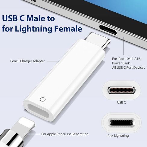 3 عبوات من الملحقات لقلم Apple Pencil 1st، USB C لمحول شحن Lightning لقلم Apple 1st Gen لجهاز iPad A16 10 11، غطاء بديل للغطاء العلوي المغناطيسي، طرف قلم ذو نقاط دقيقة لجيل iPencil 1 in Kuwait