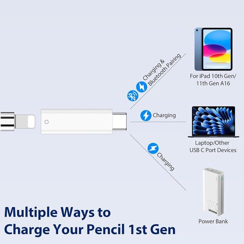 3 عبوات من الملحقات لقلم Apple Pencil 1st، USB C لمحول شحن Lightning لقلم Apple 1st Gen لجهاز iPad A16 10 11، غطاء بديل للغطاء العلوي المغناطيسي، طرف قلم ذو نقاط دقيقة لجيل iPencil 1 in Kuwait