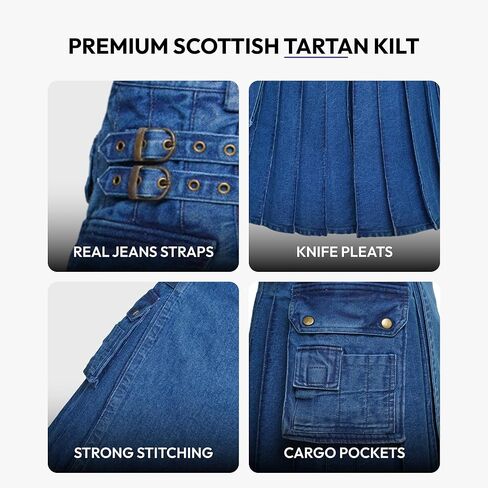 Men's Deluxe Utility Denim Kilt - Modern Utility Kilt for Men, Authentic Jean Kilts with Tactical Style in Saudi Arabia
