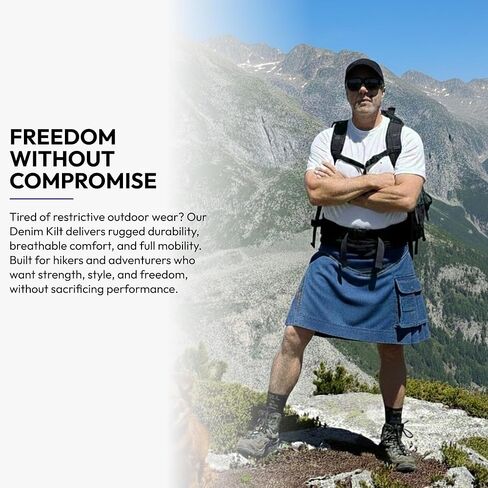 Men's Deluxe Utility Denim Kilt - Modern Utility Kilt for Men, Authentic Jean Kilts with Tactical Style in Saudi Arabia