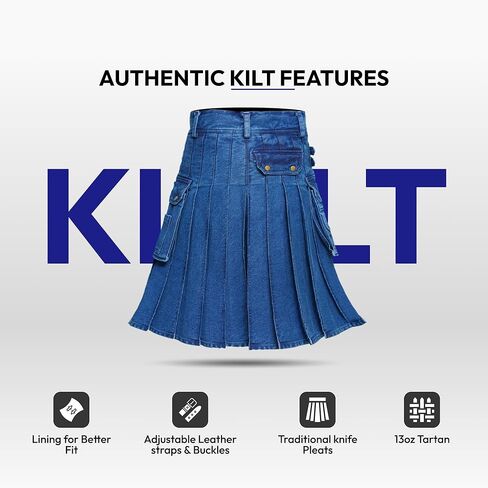 Men's Deluxe Utility Denim Kilt - Modern Utility Kilt for Men, Authentic Jean Kilts with Tactical Style in Saudi Arabia