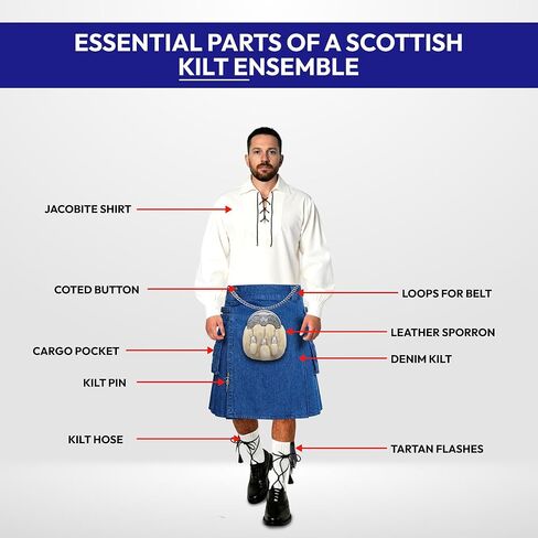 Men's Deluxe Utility Denim Kilt - Modern Utility Kilt for Men, Authentic Jean Kilts with Tactical Style in Saudi Arabia