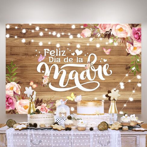 Ticuenicoa 7x5ft Feliz Dia de la Madre Backdrop for Photography Spanish Happy Mother's Day Banner Flowers Wood Background for Mother's Day Decorations and Party Photo Studio Props in Saudi Arabia
