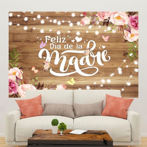 Ticuenicoa 7x5ft Feliz Dia de la Madre Backdrop for Photography Spanish Happy Mother's Day Banner Flowers Wood Background for Mother's Day Decorations and Party Photo Studio Props in Saudi Arabia