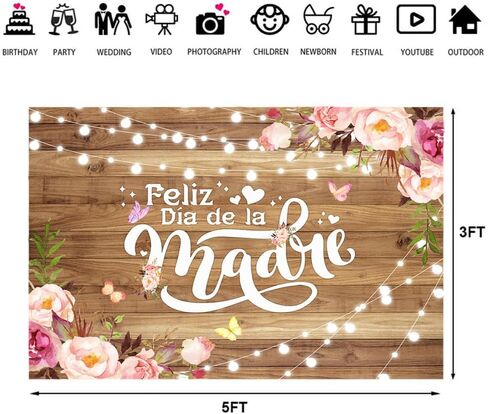 Ticuenicoa 7x5ft Feliz Dia de la Madre Backdrop for Photography Spanish Happy Mother's Day Banner Flowers Wood Background for Mother's Day Decorations and Party Photo Studio Props in Saudi Arabia
