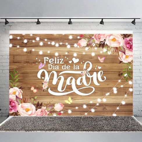Ticuenicoa 7x5ft Feliz Dia de la Madre Backdrop for Photography Spanish Happy Mother's Day Banner Flowers Wood Background for Mother's Day Decorations and Party Photo Studio Props in Saudi Arabia