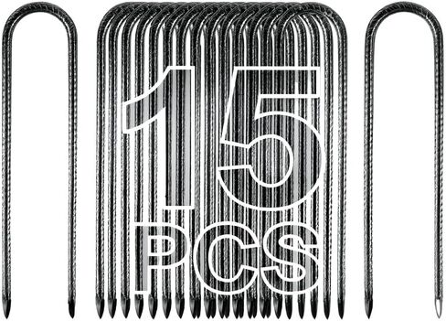 Heavy Duty 12 Inch Rebar Stakes, 15 Pack – U Hook Ground Anchors for Trampolines, High Wind & Outdoor Use, Ideal for Chicken Coops, Fencing, Tents, Gardening, and Dog Yard Securement (15) in Kuwait