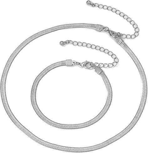 Otxas Gold Herringbone Choker Necklace for Women Set Snake Chain Necklace and Bracelet Set Flat Gold Necklace and Bracelet Set Snake Chain Jewelry in Saudi Arabia