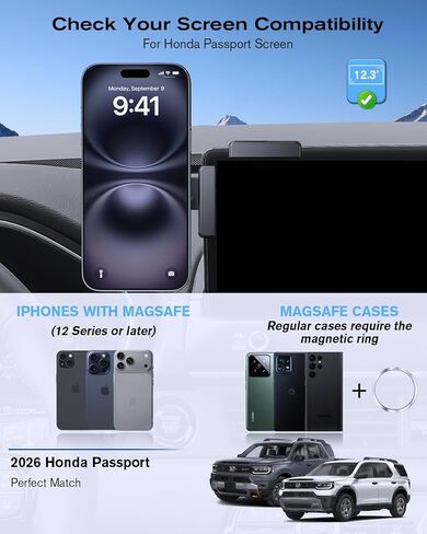 360° Adjustable Magnetic Phone Holder for 2026 Honda Passport 12.3 in, Screen-Friendly for MagSafe Magnetic Car Dash Phone Holder in Kuwait