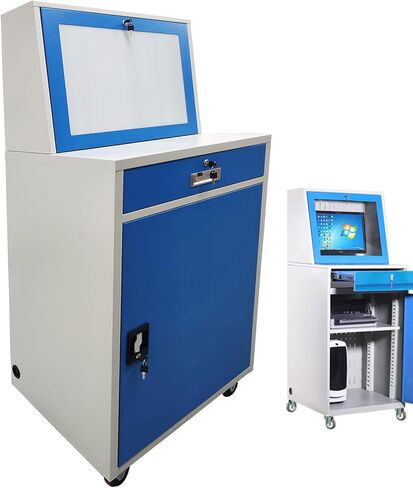INTSUPERMAI Industrial Mobile Security LCD Computer Cabinet Enclosure Heavy-Duty Computer Cabinet Industrial Enclosed Rolling Computer Organization Cart with Doors Drawers Casters 25.59×2.62×62.8in in Kuwait