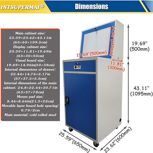INTSUPERMAI Industrial Mobile Security LCD Computer Cabinet Enclosure Heavy-Duty Computer Cabinet Industrial Enclosed Rolling Computer Organization Cart with Doors Drawers Casters 25.59×2.62×62.8in in Kuwait