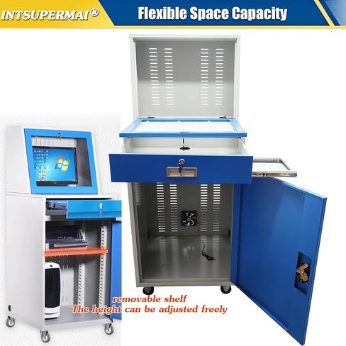 INTSUPERMAI Industrial Mobile Security LCD Computer Cabinet Enclosure Heavy-Duty Computer Cabinet Industrial Enclosed Rolling Computer Organization Cart with Doors Drawers Casters 25.59×2.62×62.8in in Kuwait