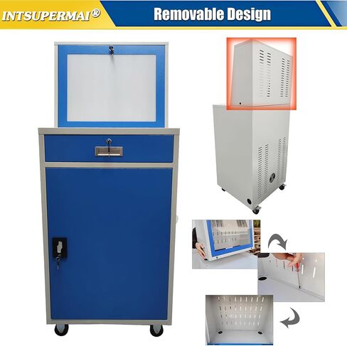INTSUPERMAI Industrial Mobile Security LCD Computer Cabinet Enclosure Heavy-Duty Computer Cabinet Industrial Enclosed Rolling Computer Organization Cart with Doors Drawers Casters 25.59×2.62×62.8in in Kuwait