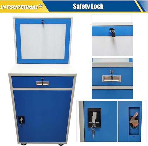 INTSUPERMAI Industrial Mobile Security LCD Computer Cabinet Enclosure Heavy-Duty Computer Cabinet Industrial Enclosed Rolling Computer Organization Cart with Doors Drawers Casters 25.59×2.62×62.8in in Kuwait