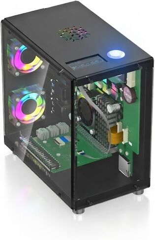 حافظة برج صغيرة من الألومنيوم iUniker PiTower لجهاز Raspberry Pi 5 مع شاشة OLED مقاس 1.3 بوصة، ومراوح تبريد ثلاثية RGB، ودعم NVMe SSD وPCIe، وزر طاقة إيقاف التشغيل الآمن، RTC، يمكن الوصول إلى جميع المنافذ in Kuwait