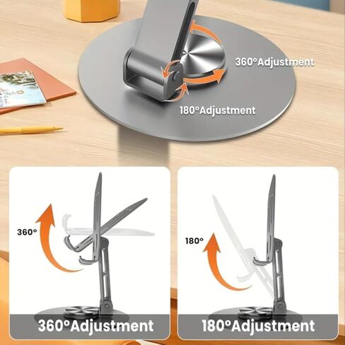 Adjustable Phone or Tablet Holder Stand, Metal Desktop Stand with Rotating Base in Kuwait