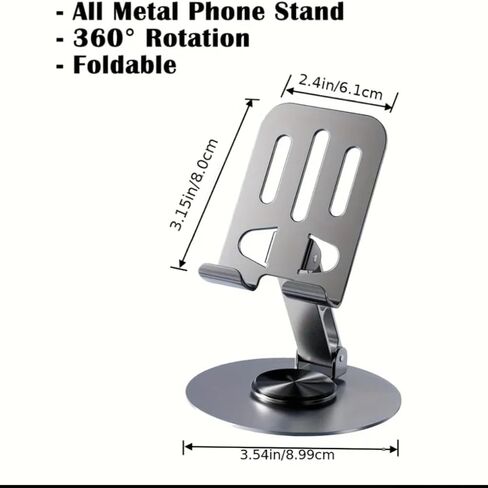Adjustable Phone or Tablet Holder Stand, Metal Desktop Stand with Rotating Base in Kuwait