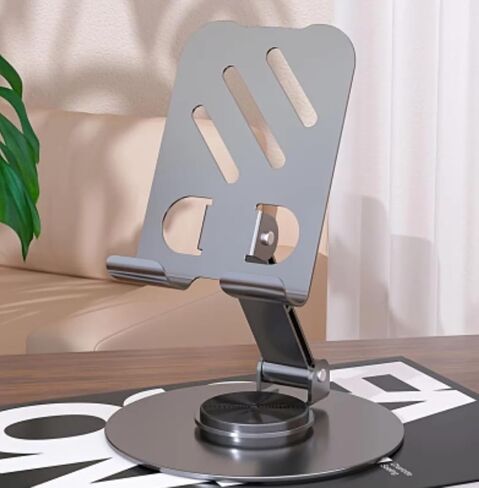 Adjustable Phone or Tablet Holder Stand, Metal Desktop Stand with Rotating Base in Kuwait