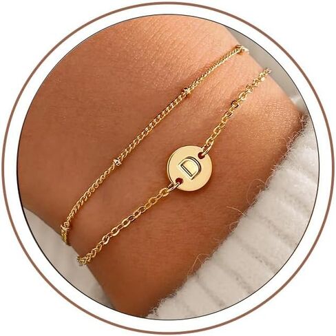 MONOZO Valentines Day Gifts - Gold Initial Bracelets for Women Girls - 16K Gold Plated Letter Initial Bracelet Personalized Disc Monogram Bracelet Gold Bracelets for Women Teen Girl Gifts Trendy Stuff in Kuwait